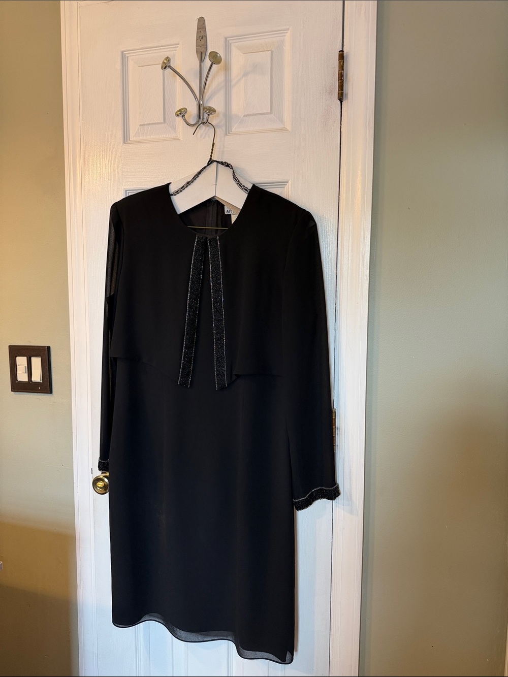Black Long-Sleeve Tie-Detail Dress